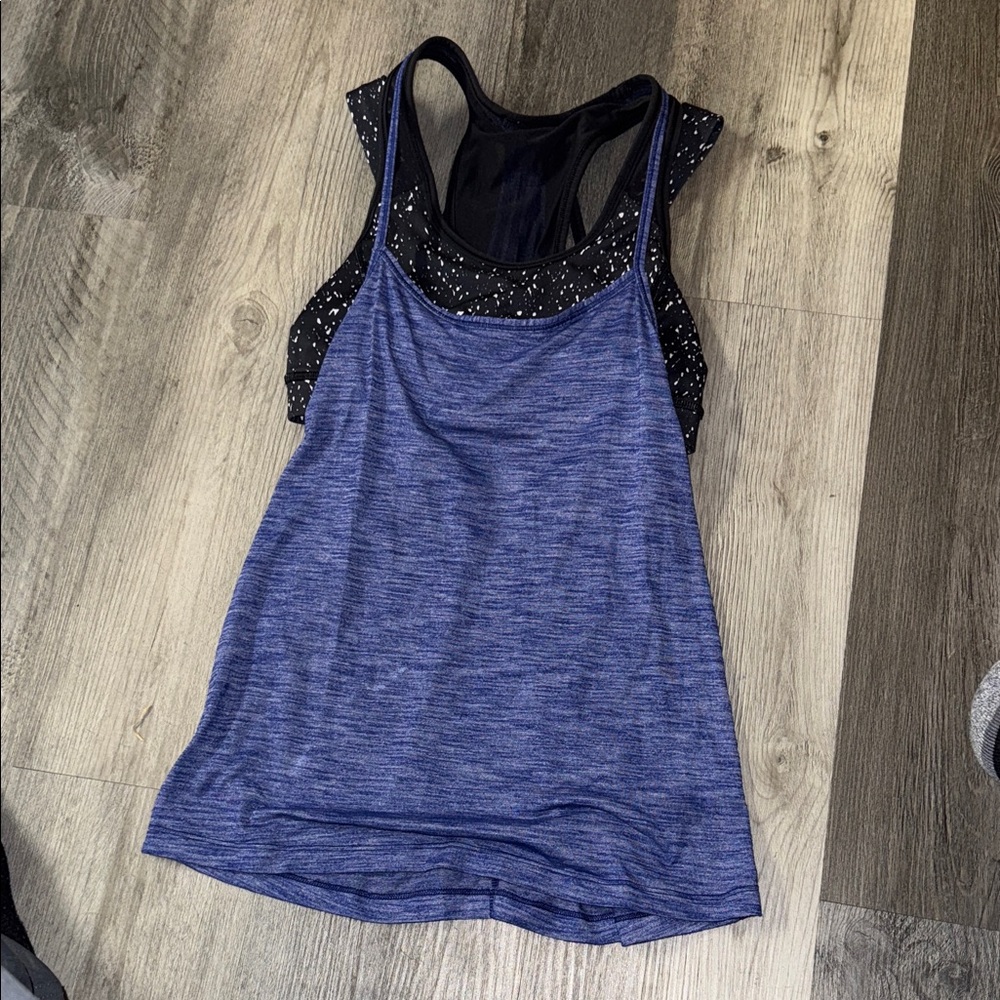 lululemon athletica Blue Layered Tank with Black Speckled Racerback